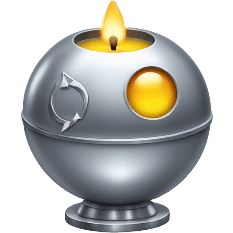 Silver pinball with a lit candle on top emoji