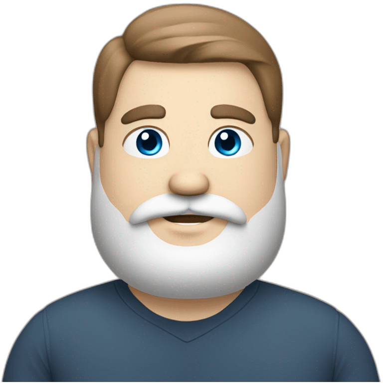 A white chubby Man with brown hair and beard, blue eyes, mustache emoji