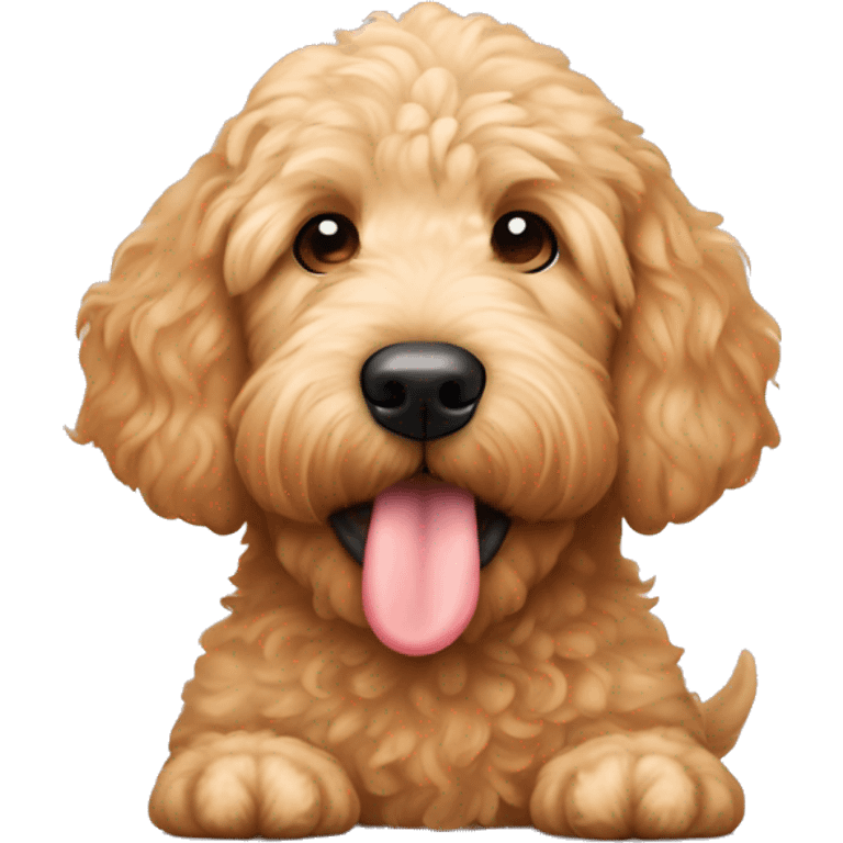 cute golden doodle laying down with tounge on there nose emoji