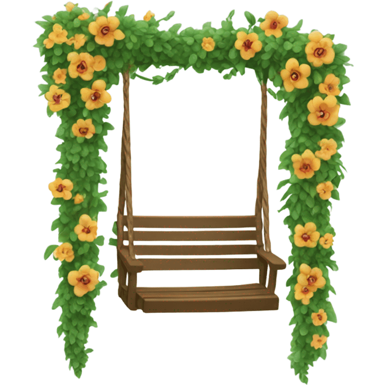 A swing made from a small flower and vines. emoji