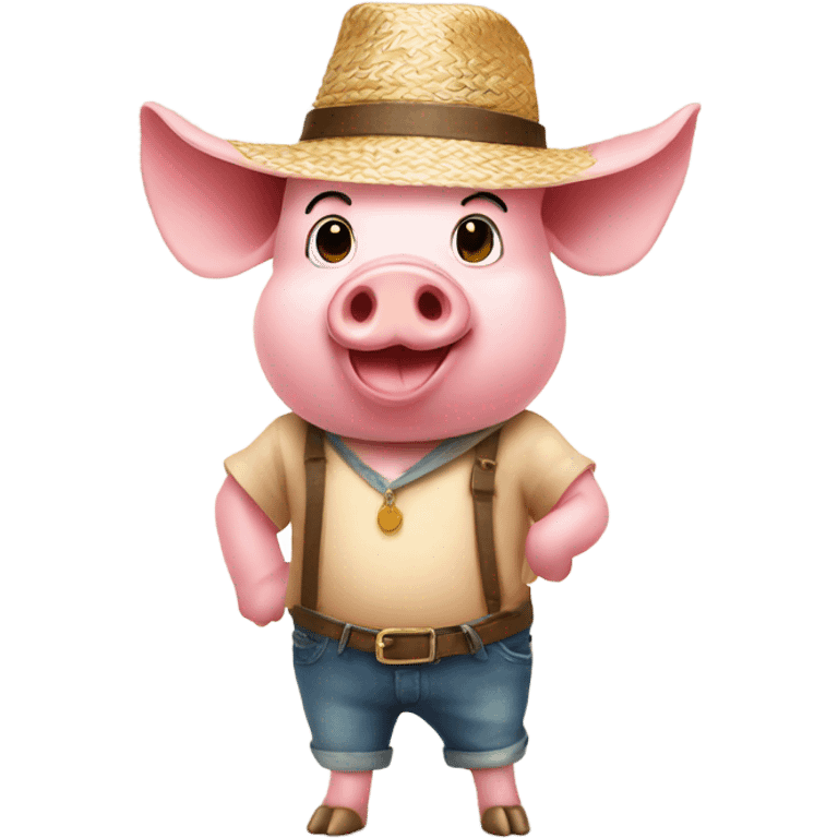 Pig wearing straw hat emoji