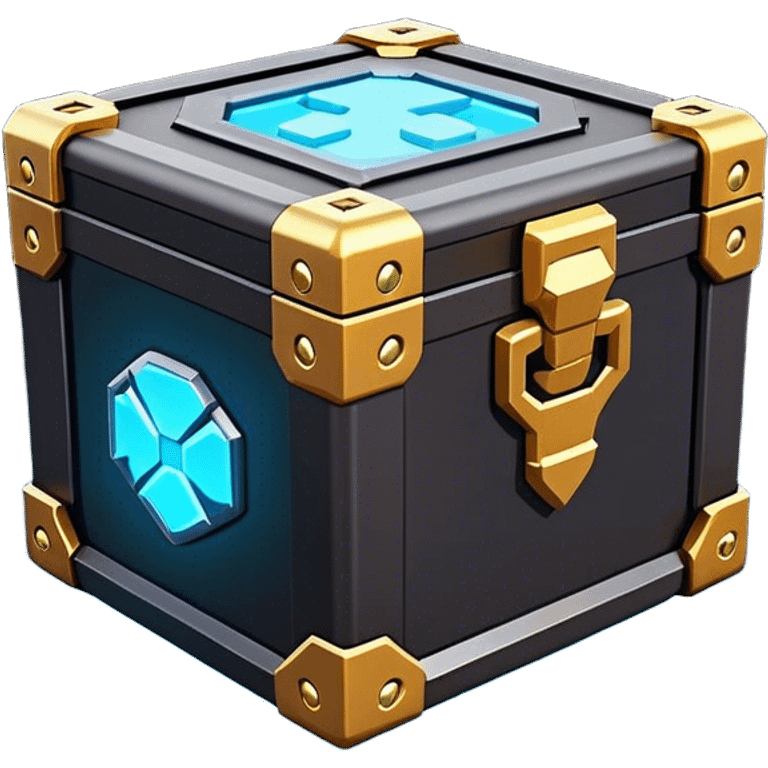 Clash of Clans aesthetic: Cinematic Playful Sci-fi Loot Crate Emoji, rendered in a 3D vector-style similar to standard emojis with minimal shading and bold, simplified shapes. A compact, futuristic storage box with sleek metallic panels and digital accents, softly glowing with a cosmic treasure charm. Simplified yet unmistakably iconic, highly detailed and consistent, glowing with a soft radiant shine and high gloss. Stylized with a touch of intergalactic mystery and a soft glowing outline, capturing the essence of a futuristic reward chest with a friendly, playful allure! emoji