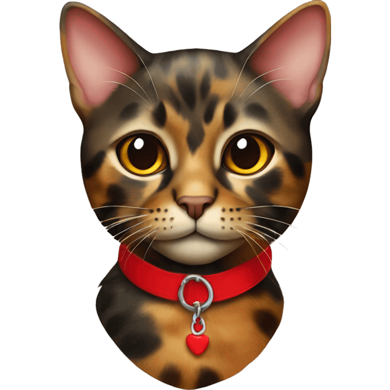 Tortoiseshell cat with red collar emoji