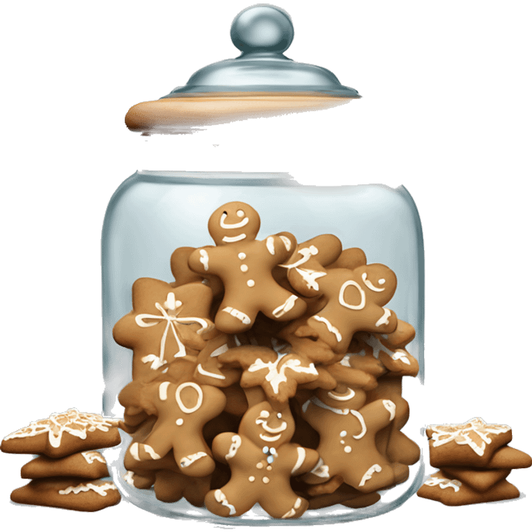 Realistic rococo glass cookie jar with lid full of gingerbread cookies isolated.  emoji