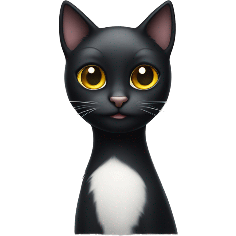 A black cat with one eye and a little white spot on her chest emoji