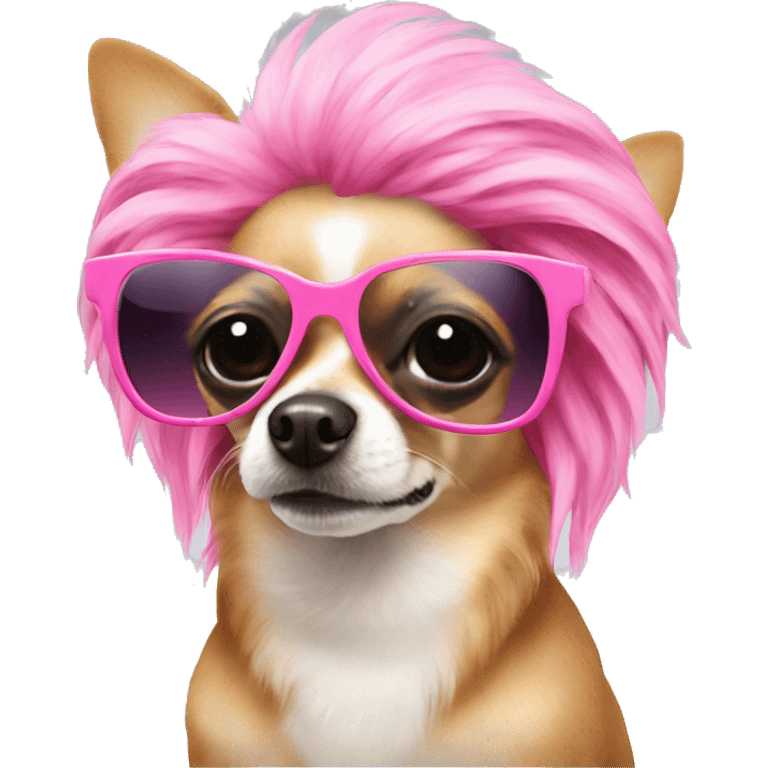 Long hair chihuahua with pink wig and sunglassss  emoji