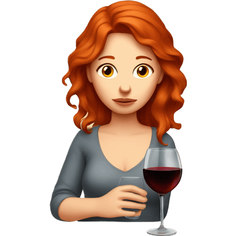 Sad redhead woman drinking wine  emoji