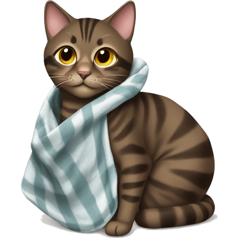 dark brown tabby cat wrapped in blanket emoji