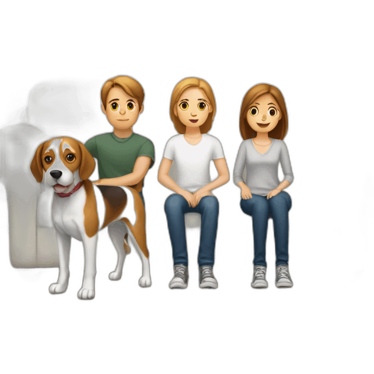 Brown hair White boy and girl and beagle Sit on couch emoji