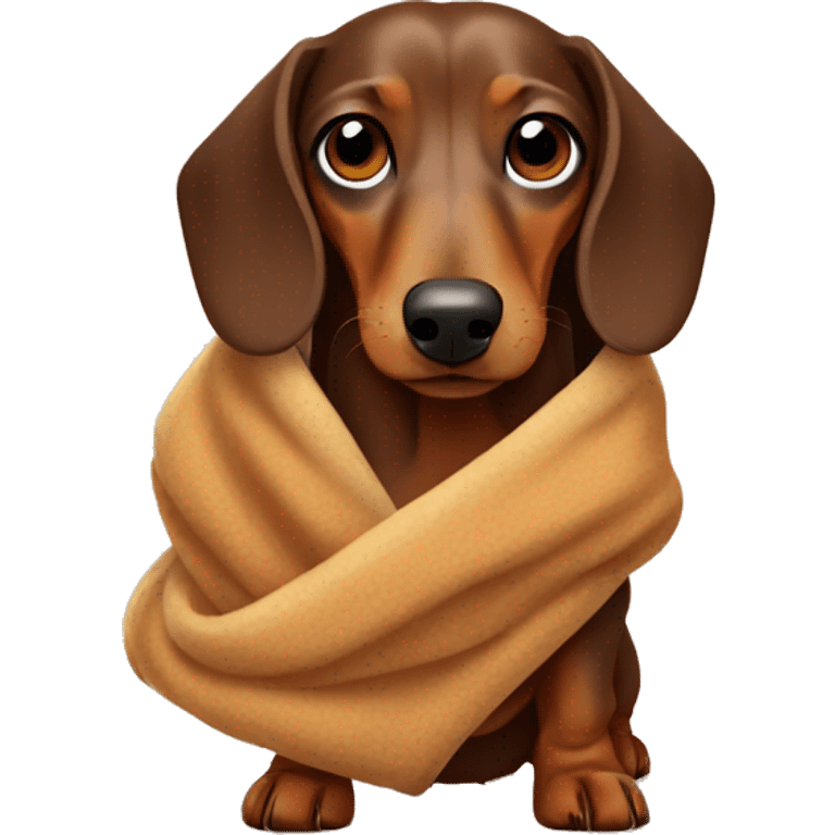 Brown Dachshund wrapped in warm blanket  emoji