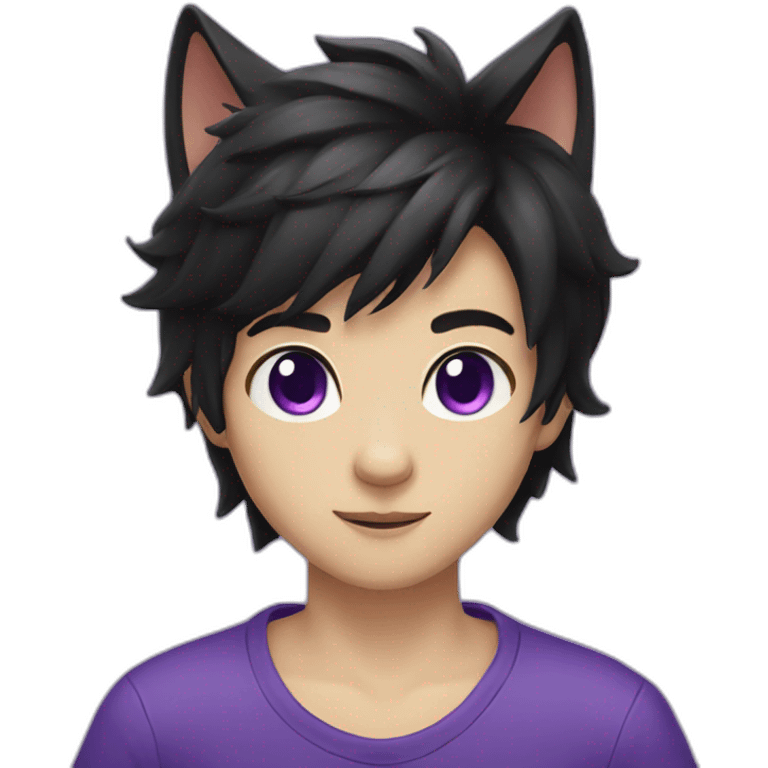 cat boy with black hair and purple eyes emoji