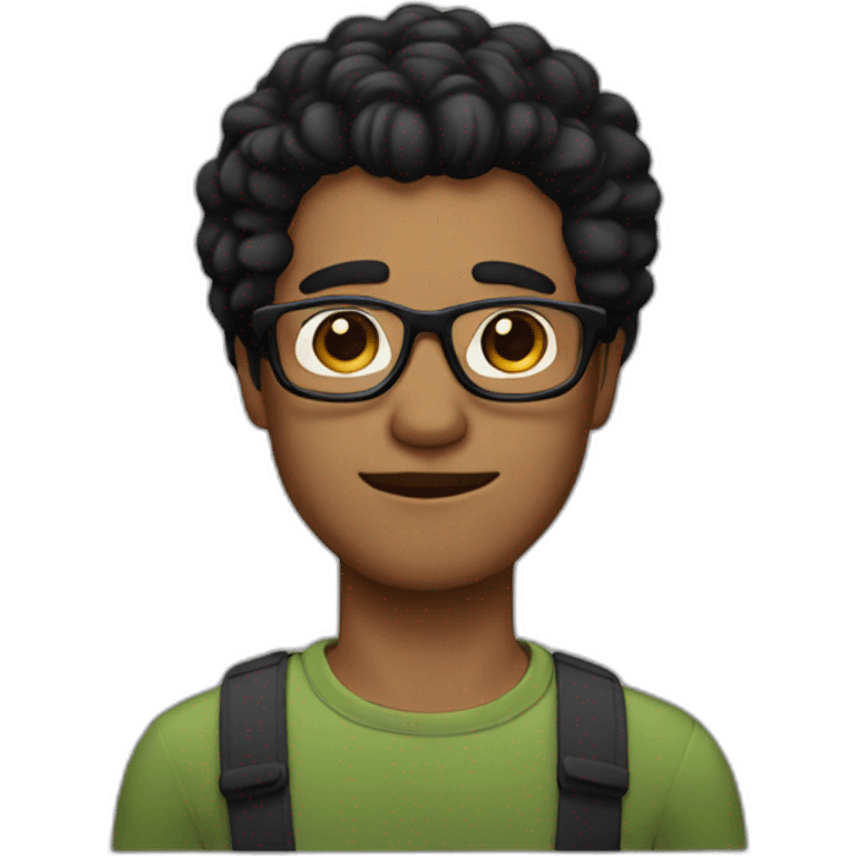 man with square glasses and combed hair with black hair emoji