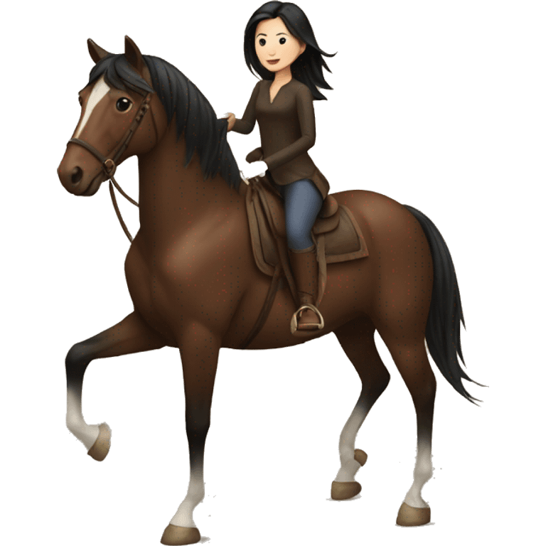 Woman with black hair riding a brown horse emoji