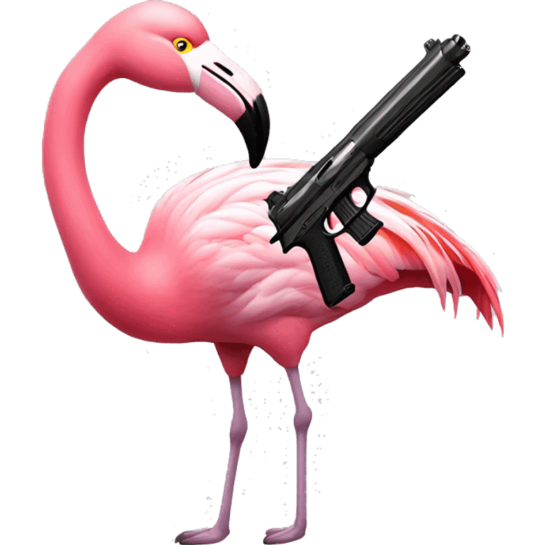 A FLAMINGO WITH A GUN ON 3 legs emoji