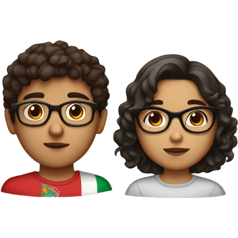 A mexican dark-eyed girl with brown curly hair and glasses a Mexican darked eyed boy with dark straight short hair and glasses  emoji