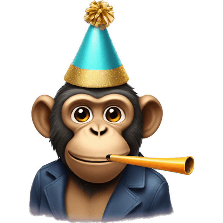 monkey wearing a party hat and blowing a party pipe emoji