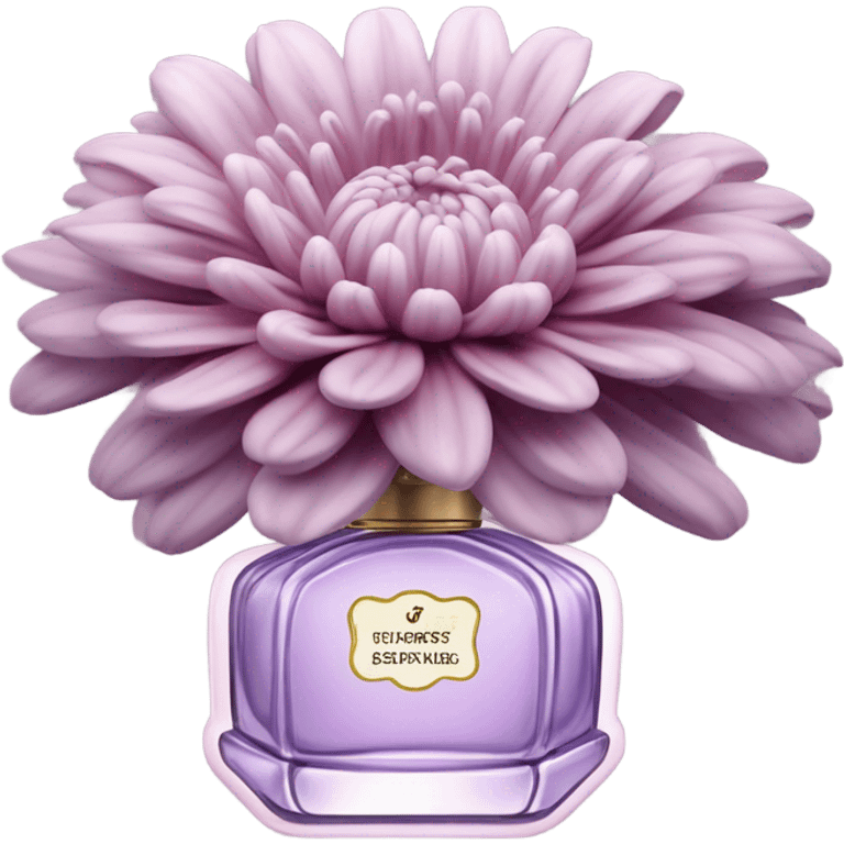 Aesthetic composition of pastel purple chrysanthemums and an antique pink perfume bottle. emoji