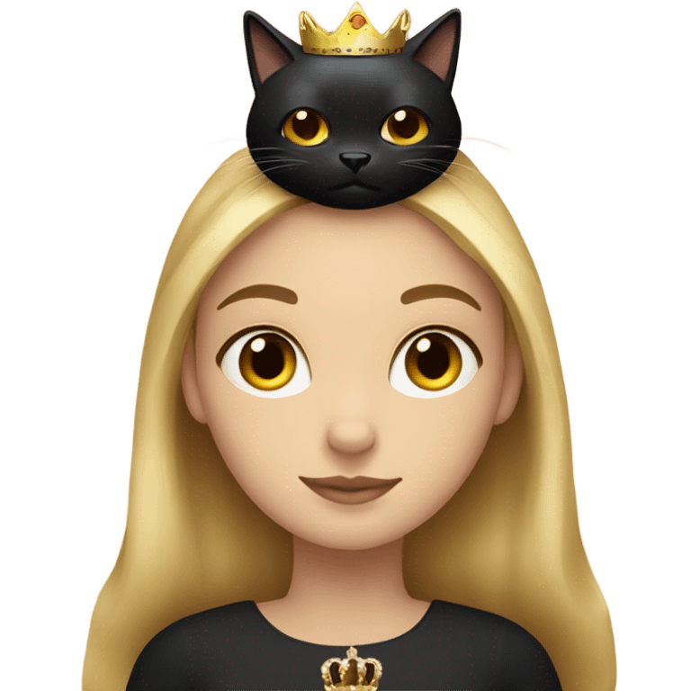 Blonde girl holding a black cat wearing pink and cat is wearing a crown emoji