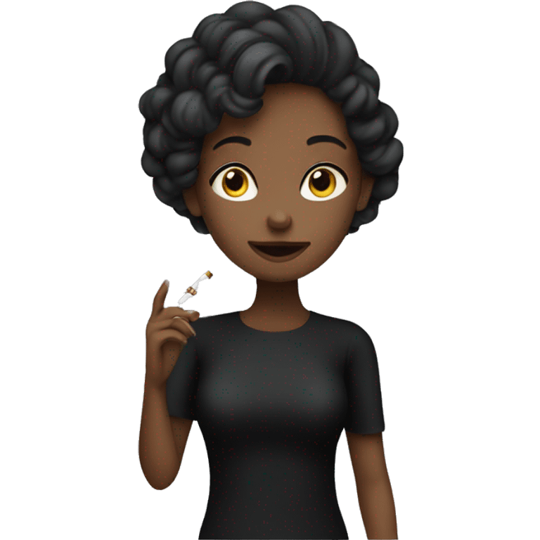 girl in black outfit indoors smoking  emoji