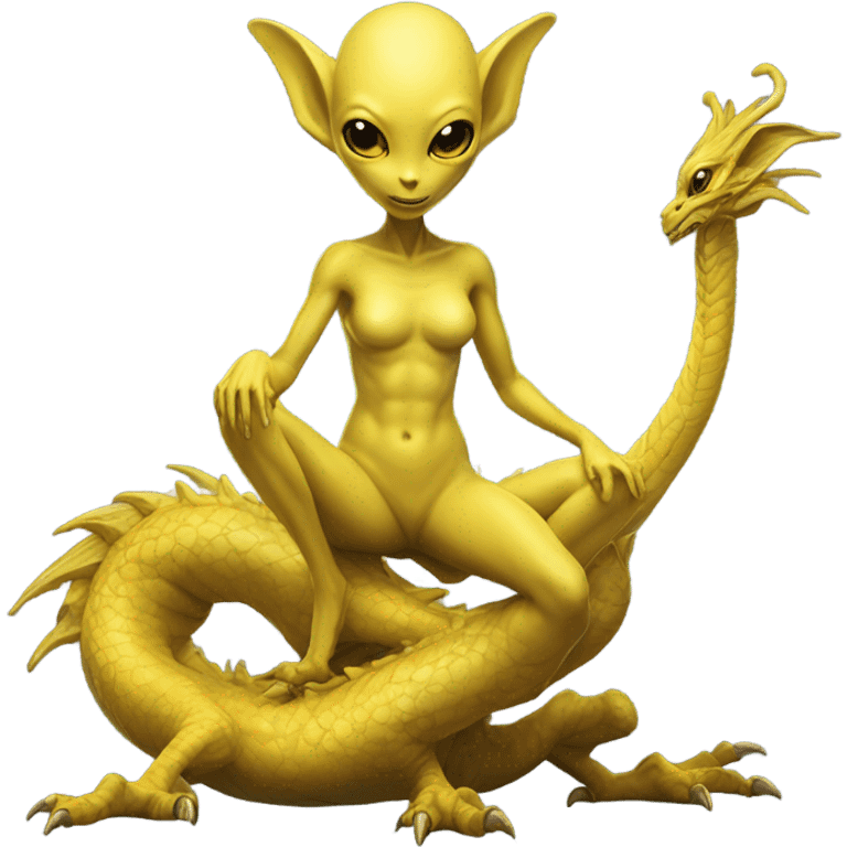 Photo realistic, alien female yellow,  on china dragon emoji