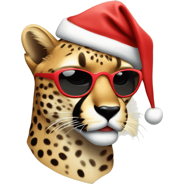 Cheetah with a Santa hat and sunglasses emoji