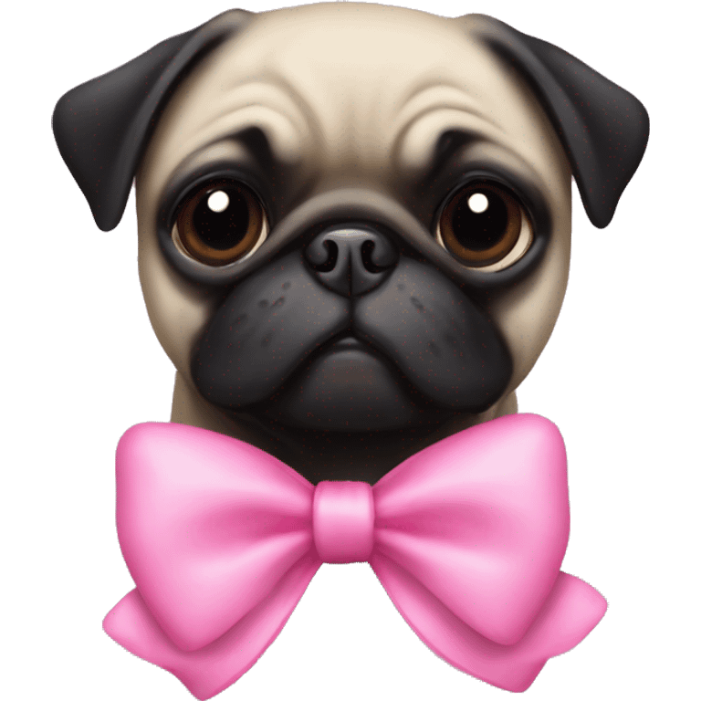 cute black pug with a pink bow  emoji