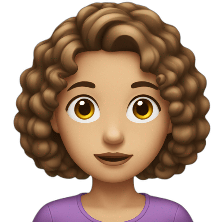 a girl with long curly and brown hair with big eyes and big eyebrows emoji