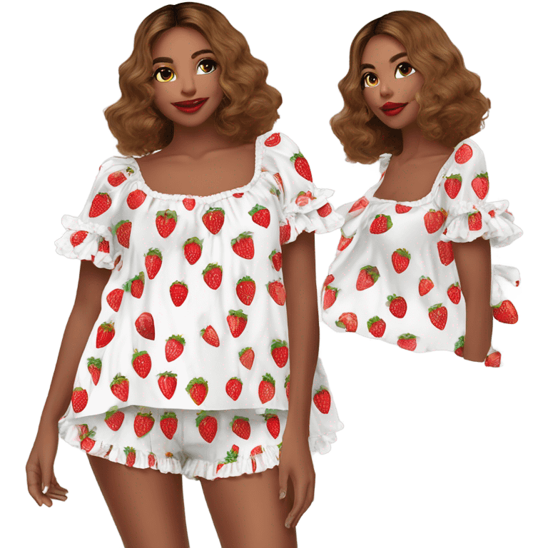 coquette strawberry babydoll blouse with ruffle sleeves and bottom emoji