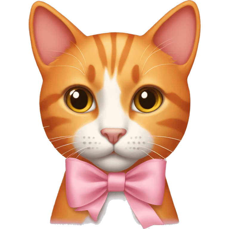 Orange cat with pastel pink ribbon emoji