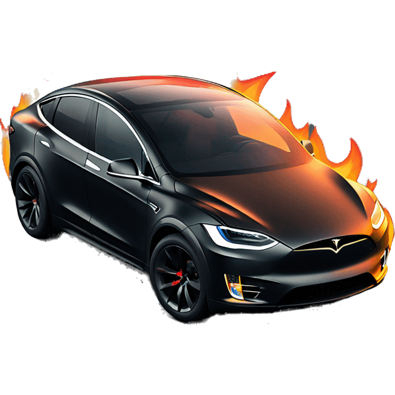 Matte black tesla x with flames emoji