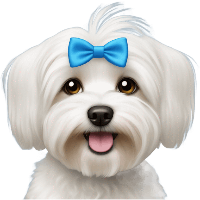 Small white havanese dog with a blue bow tie  emoji