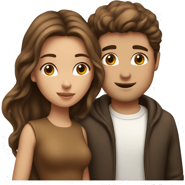 Girl with brown hair kissing guy with brown hair  emoji