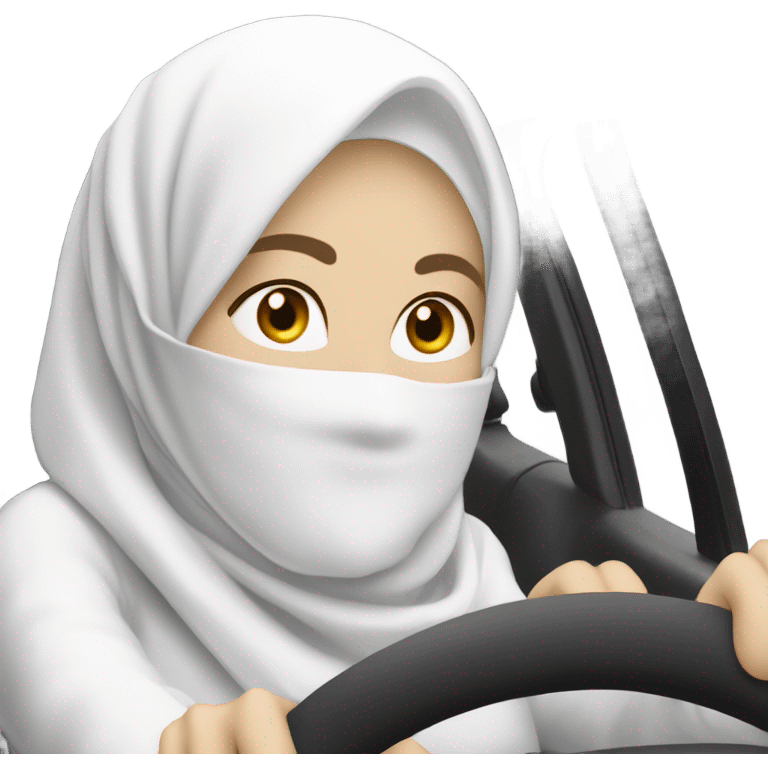 White skin, white hijabi women, driving a car emoji