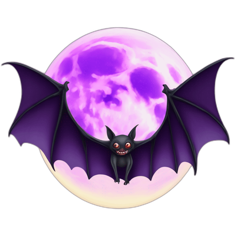 purple dripping vampire bat wings flying in front of large realistic color full moon emoji