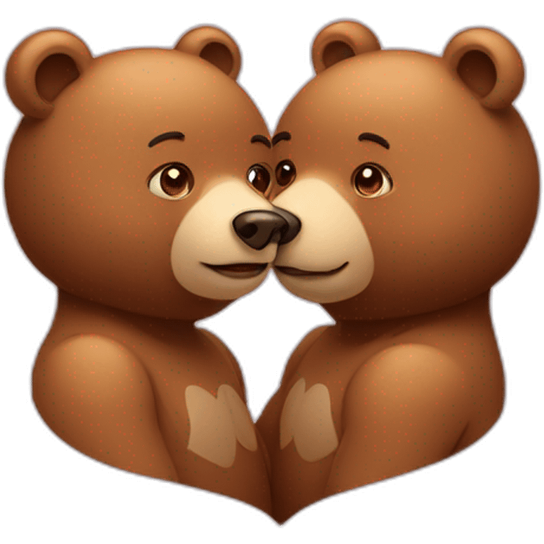 Female bear and male bear kissing, face only, hearts above them emoji