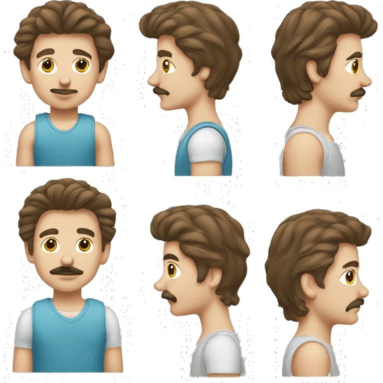 Boy in the 1980s with brown hair mullet and moustache  emoji