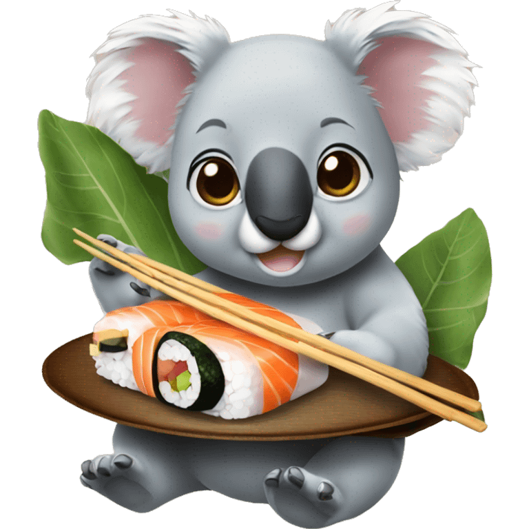 Cute koala eating sushi emoji