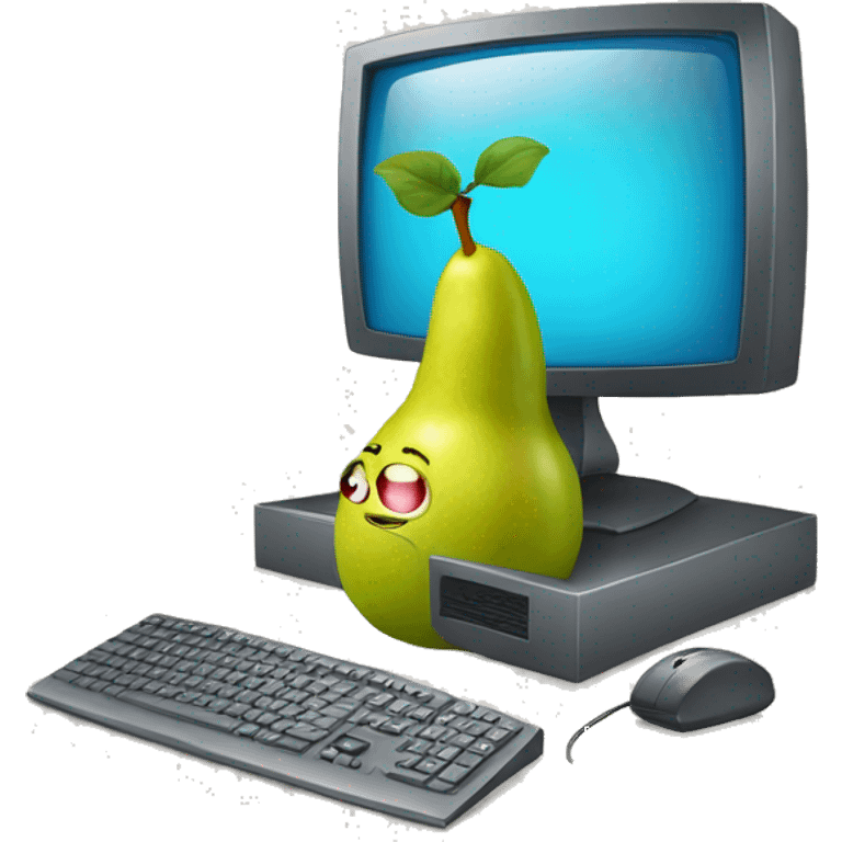 a pear is playing with a computer emoji