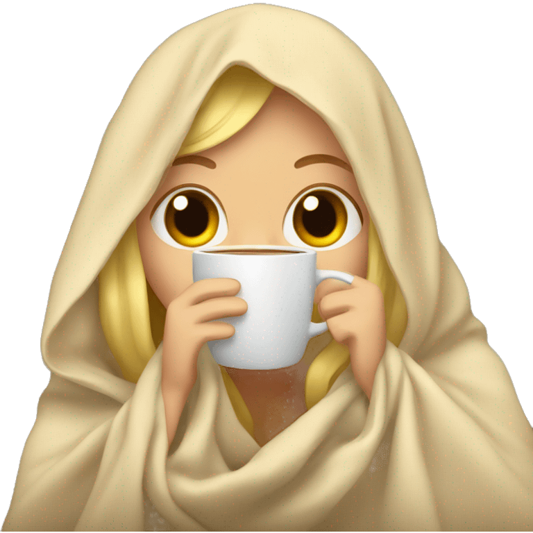 blonde girl inside a blanket sipping coffee emoji