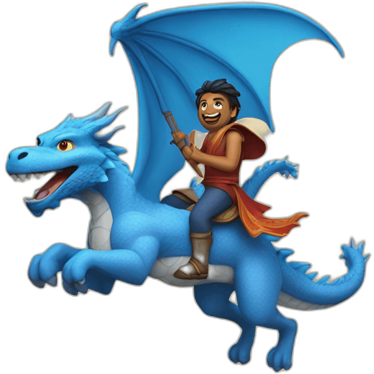 indian guy riding a blue flying dragon emoji