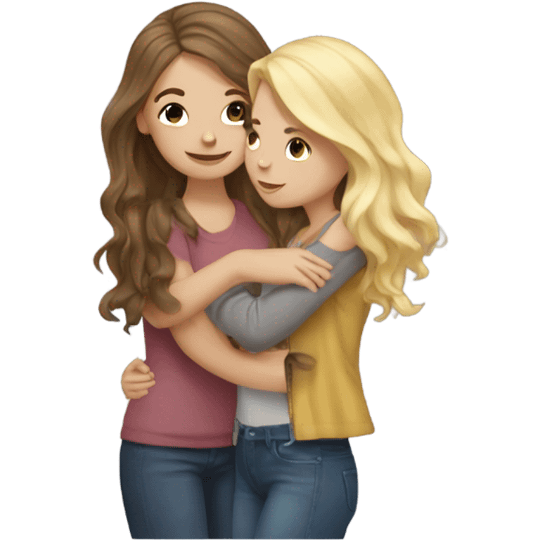 Realistic brown hair girl hugs blonde best friend  emoji