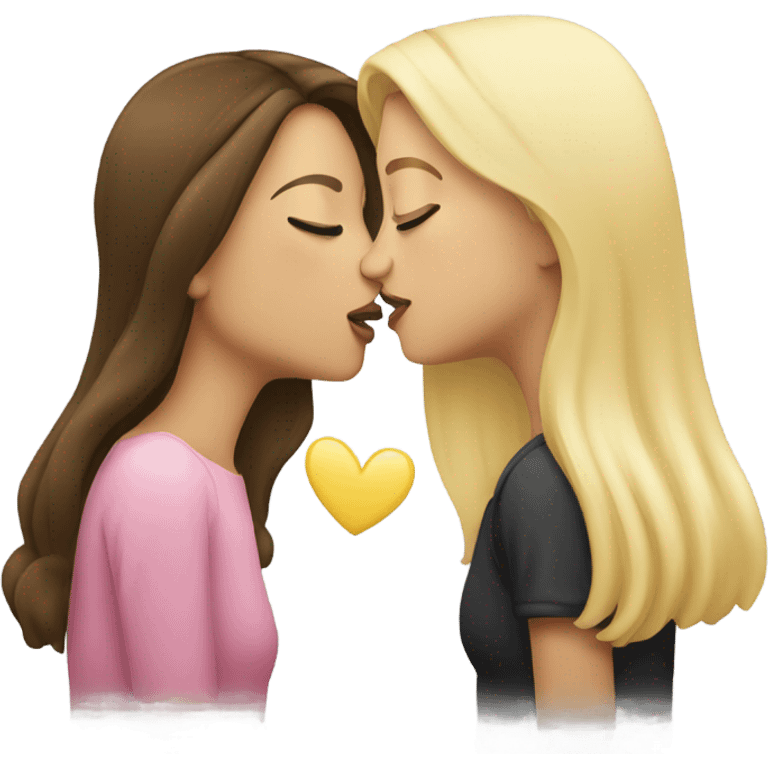 Brunette girl kiss blonde girl emoji