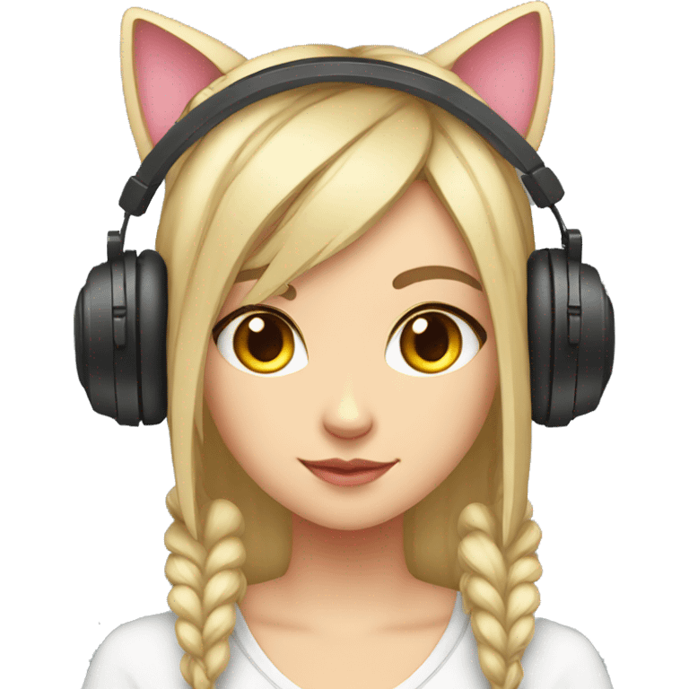 gamer girl with headphones with cat ears and joystick emoji