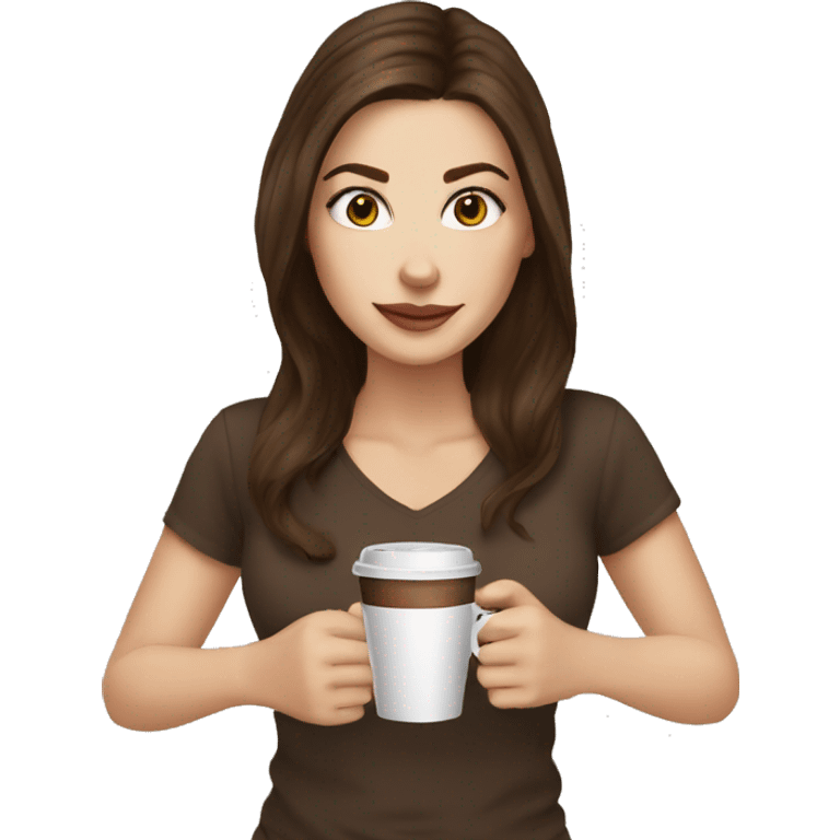 White girl brunette hair with coffee emoji