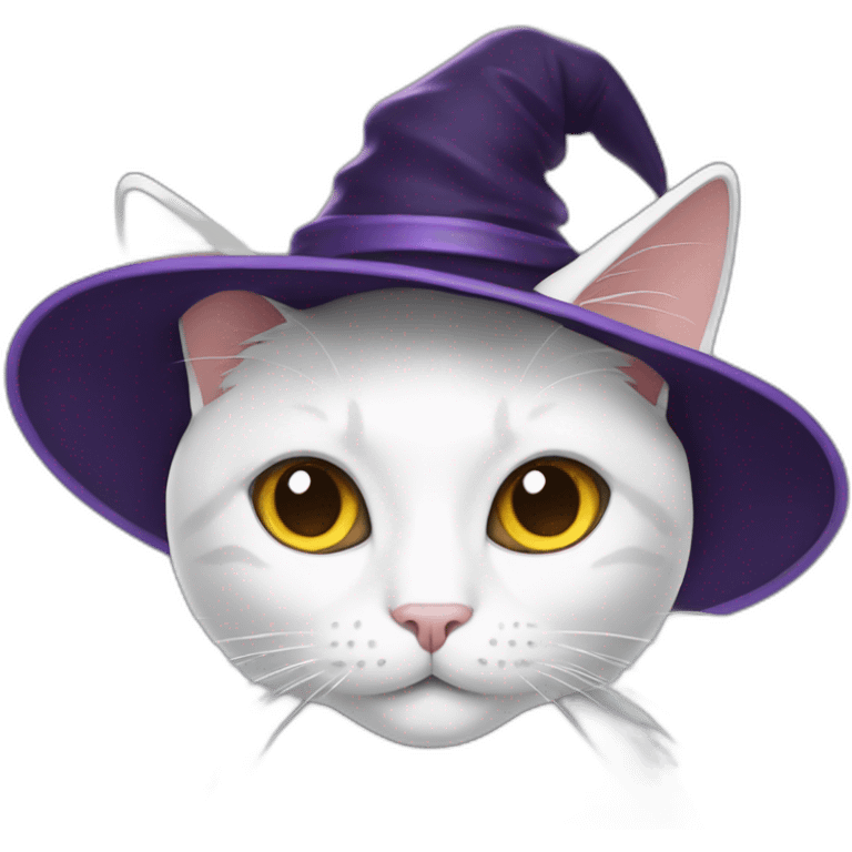 A whithe cat with witch dress emoji