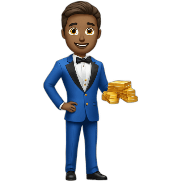 Posh-man-with-blue-suit-offering-goldbar emoji