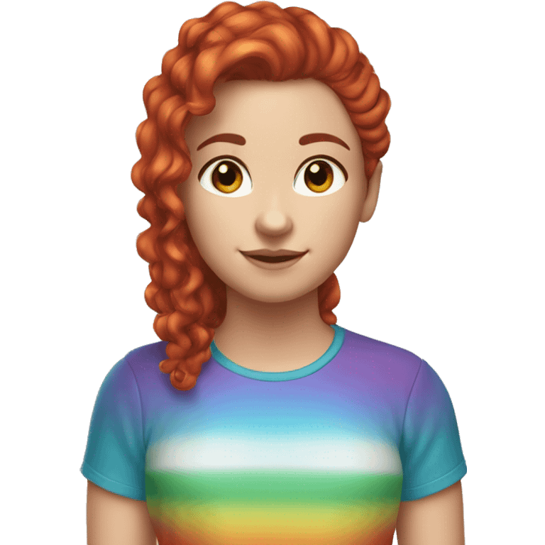 a white girl with long red curly hair in a pony tail with rainbow shirt emoji