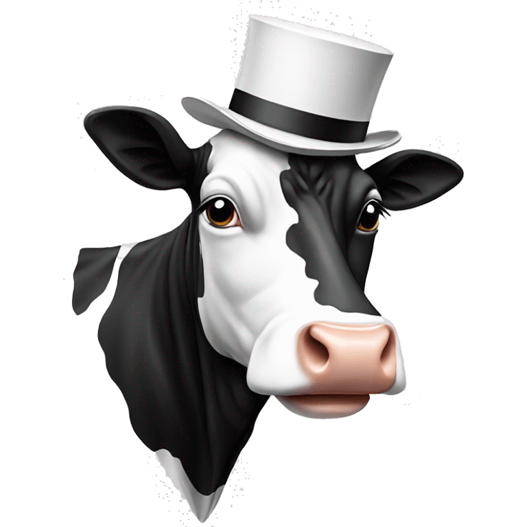 black and white cow with tophat emoji