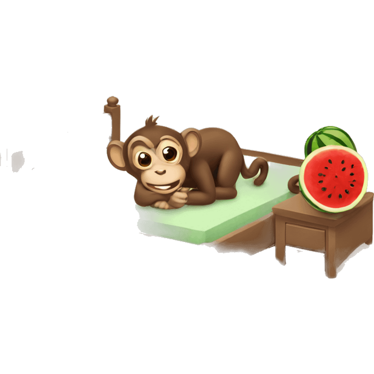 monkey hiding under bed eating watermelon emoji