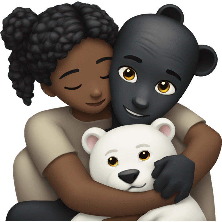 A male black panther hug a white bear female couple  emoji